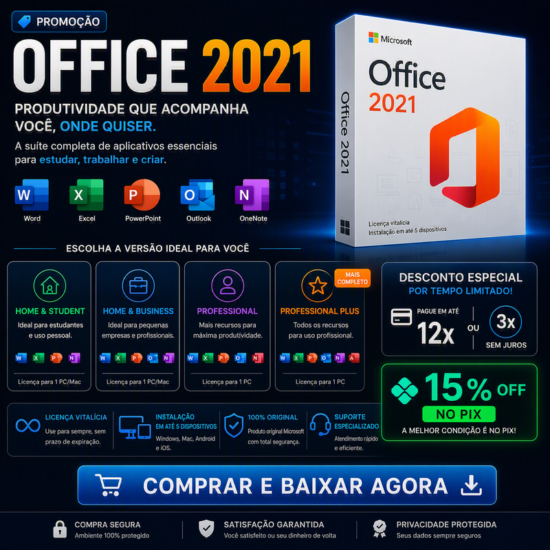 Microsoft Office 2021 Pro Plus Original | Chave Digital ESD