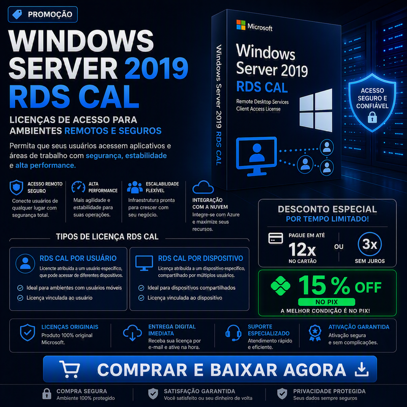 CAL RDS Windows Server 2019 Original | Licença ESD User e Device